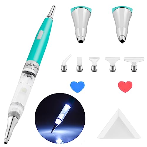 Benote Original Diamond Painting Pen Lighted Drill Pen 2.0 Metal Sticky Pen Tips , Diamond Painting Accessories with Multi Replacement Pen Heads and Wax - B7 Turquoise