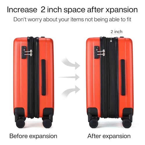 Image of Hanke Expandable Hard Shell Luggage Sets 2 piece Carry on Luggage with Wheels Suitcases Lightweight Checked TSA Luggage Rolling Large Suitcase Travel Luggage Bag Woman Men 20 /29 Inch(Orange)