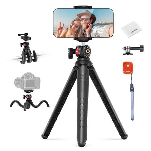 NEEWER Mini Trípode Flexible Móvil Phone Tripod Portátil Vlogs Palo Selfie con Remoto/Soporte Móvil/Adaptador Cámara Acción/Paño Limpieza para Grabar Video, Compatible con GoPro Insta360 Camera, TP35