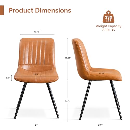 Image of Dining Chairs Set of 2, Modern Dining Chairs with Thick Cushions, PU Leather Upholstered Kitchen Dining Room Chairs with Metal Legs for Dining Living Room (Caramel)