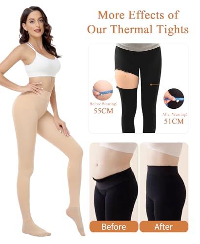 Image of DOCUMO Fleece Lined Tights for Women Thermal Pantyhose Winter Warm Fake Translucent Tights High Waisted Thick Leggings
