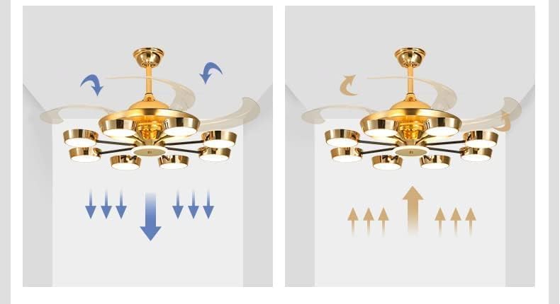 Image of Glowave 8 Lights Rings Chandelier Fan Gold 4 Retractable Blades Remote Control - Tricolour | Warm White, White, Natural White | T-8209 (8 Lights)