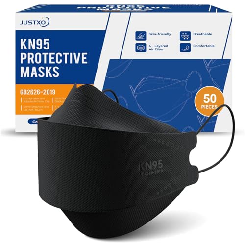 KN95 Face Masks 50 Pack, Breathable Comfortable Disposable Face Mask For Adults And Teens, Black