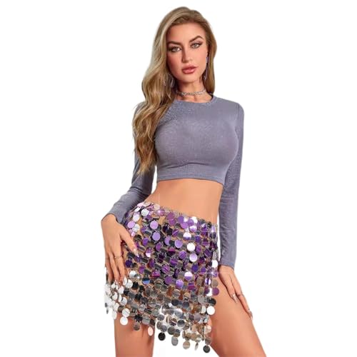 Womens Sparkly Sequins Short Skirt Hollowed Layered Waist Chain Hip Scarf Body Jewelry for Nightclub Festival3