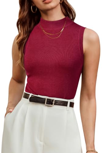 Image of Arach&Cloz Women's Wool Blend Mock Neck Fall Business Casual Sweater Tank