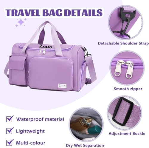 Personalized Duffel Bag,Custom Embroidered Name Sport Dance Gym Bags for Women/Men,Weekender Camp Bag with Wet Dry Pockets & Shoe,Overnight Bag for Women,Bridesmaid Gift (Small)4