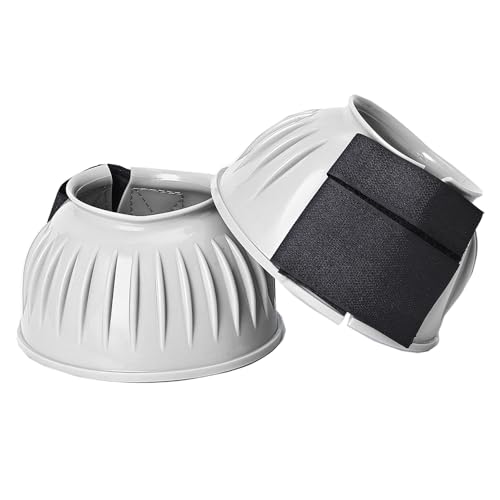 Image of HILASON Western Horse Rubber PVC Ribbed Double Hook and Loop Bell Boots Training Protective Shock Absorbing Leg