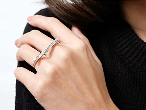 Sovats 925 Sterling Silver Open Cuff Ring with Clear CZ Bar, Minimalist Adjustable Statement Ring for Women - Image 3