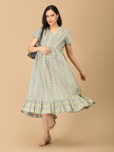 Image of The Mom Store Maternity and Nursing Sleeveless Dress for Women | Casual Dress | Pre and Post Pregnancy Wear | Printed Stylish Dress for New Mom | Trendy Dresses for Women's
