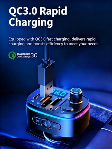 Image of TISONNY Bluetooth FM Transmitter for Car, with Dual Fast Charging (QC3.0 & PD 20W), Qualcomm 5.0 Chip, Hands-Free Calling, Support USB /TF Card Playback, Plug and Play for All Cars