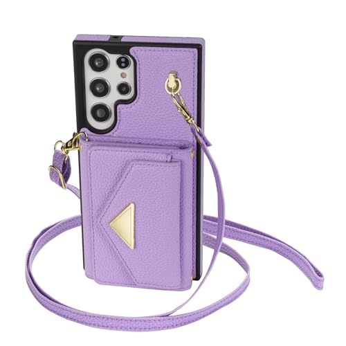 Coque portefeuille Samsung S26 Plus en cuir mat violet haut de gamme