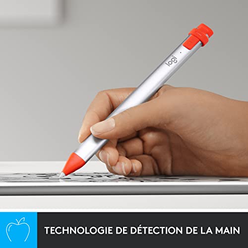 Logitech Crayon Digital Pencil for Education,pour iPads (versions 2018 et ultérieures) avec la technologie Apple Pencil, une conception anti-roulis et une pointe intelligente dynamique - Argent/Orange