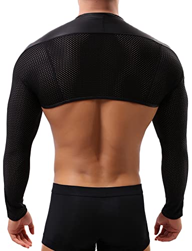 FEOYA Faux Leather Arm Sleeve Shrug Tops Metallic Muscle Top Shiny Clubwear4