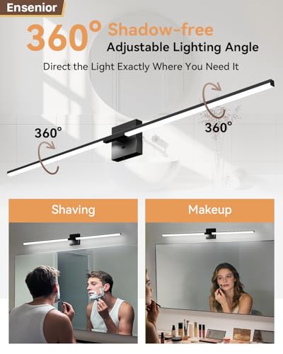 Image of Ensenior Modern Bathroom Vanity Light 48 inch, Built-in Dimmer, 28W Dimmable 5CCT Led Bath Lights, Black Bar Vanity Lights for Bathroom Mirror Cabinets Bedroom-FCC & ETL Certificated