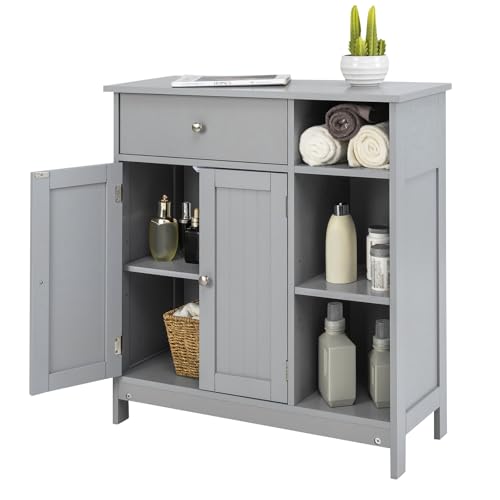 COSTWAY Badezimmerschrank, Badschrank mit Schublade, Türen & verstellbarem...