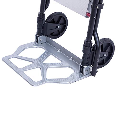 Henf 2 in 1 Step Ladder & Hand Truck Dolly Cart, Folding 3 Step Stool Ladder with Rolling Wheels, Multi-Use Portable Steel Ladder w/Handgrip Anti-Slip Sturdy and Wide Pedal,330lbs Capacity