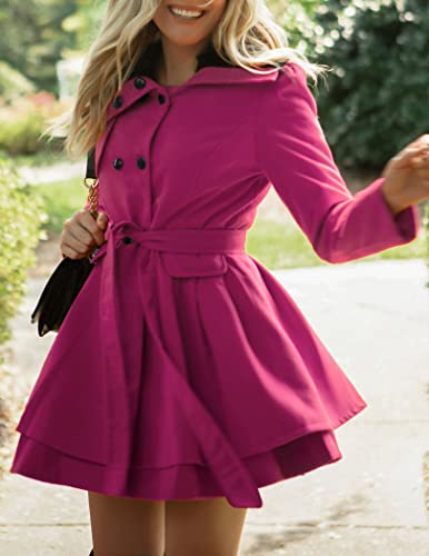 Zeagoo Women's Wool Blend Coat Oversized Jacket Double Breasted Coat Faux Fur Jacket Rose Red,X-Large #TOP2