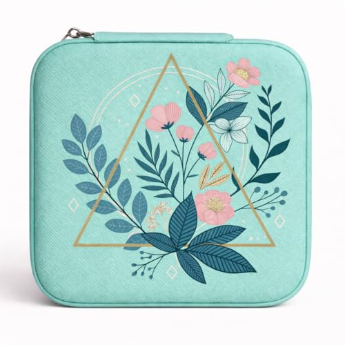Image of PRIMIT Personalized Jewelry Box with Name & Birth Flower - Custom Travel Jewelry Organizer Case - Bridesmaid, Birthday, Christmas Gift for Women & Girls (Floral Geometry)