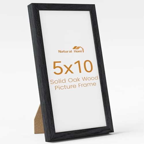 Image of 5x10 Picture Frame,Solid Oak Wood 5 inchx10 inch Photo Frame, Black Color Tempered Real Glass 5 by 10 Wooden Frames with No Mat,10x5 Picture Frames for Wall or Tabletop Display