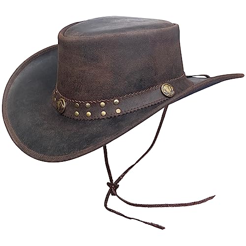 Brandslock Sombrero vintage de ala ancha para hombre, color negro y marrón, Marrón, S