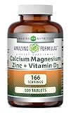 Amazing Formulas Calcium Magnesium Zinc + Vitamin D3 Supplement | 500 Tablets | Non-GMO | Gluten-Free | Made in USA