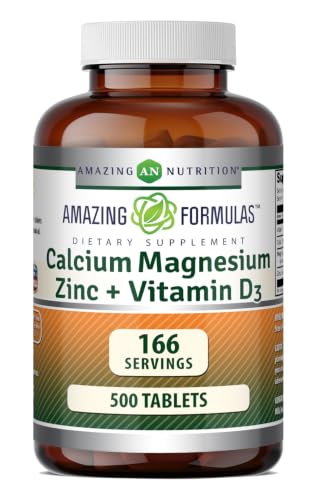 Amazing Formulas Calcium Magnesium Zinc + Vitamin D3 Supplement | 500 Tablets | Non-GMO | Gluten-Free | Made in USA