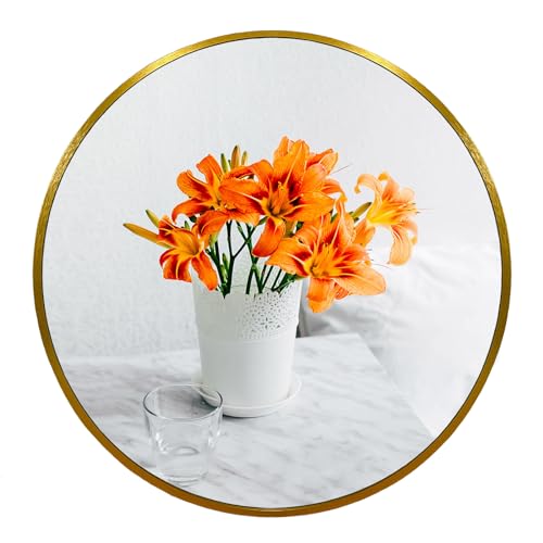 Image of Oruii Small Round Mirror, 18 inch Gold Circle Mirror, Gold Metal Frame | High Definition, Waterproof, Rust-resistant, Circular Wall Mirrors for Bathroom, Bedroom, Vanity, Nursery, Kids, Wall Decor