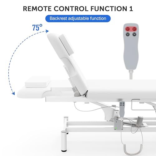 Image of Dolonm 2 Motors Electric Massage Table, Hydraulic Electric Lift Adjustable Backrest and Height Lifting for Treatment, Physical Therapy, Spinal Massage, Facial Spa, Waxing, Tattooing - White