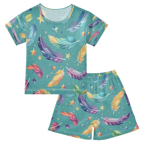 senya Short Sleeve Pajamas Sets Summer Cotton Sleepwear Purple Blue Feather