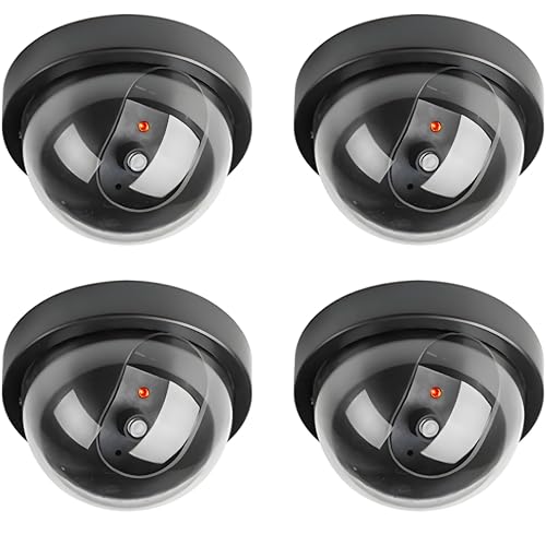 Trimming Shop Lot de 4 caméras de vidéosurveillance factices en forme de dôme avec lumière LED clignotante réaliste, fausses caméras de vidéosurveillance pour extérieur/intérieur, non fonctionnelle