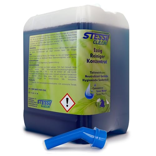 StessiClean Essigreiniger Konzentrat | 5 Liter | 1:100 | Küchenreiniger | Universalreiniger | Allzweckreiniger | Gastro | Sanitär | Entkalker | Badreiniger | mit Ausgießer