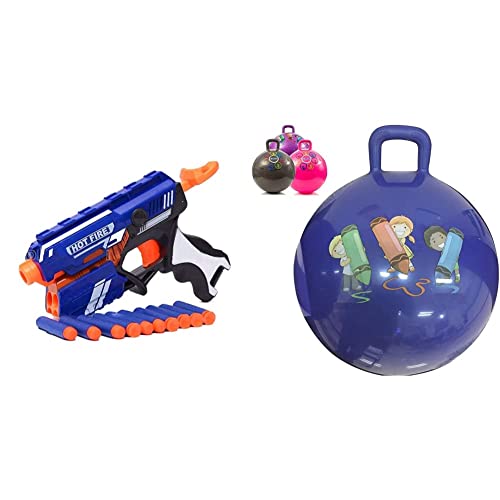 Image of Storio Blaze Storm Hot Fire Soft Bullet Gun Toy with 10 Safe Soft Foam Bullets, Fun Target Shooting Battle Fight Game for Kids Boys & Inflatable Hopper Ball for Kids, Multicolor