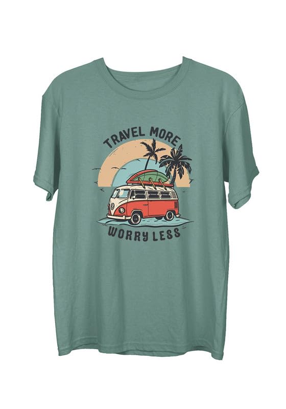 Image of Wear Your Opinion Men's Premium Cotton Printed Round Neck T-Shirt (Design: Travel More Worry Less)