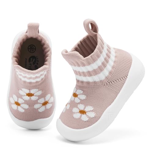 Engtoy Baby Shoes Baby Sock Shoes Baby Walking Shoes Infant Non-Slip Breathable Slippers with Soft Rubber Sole Baby Boys Girls Slip On Sneakers Pink Flower