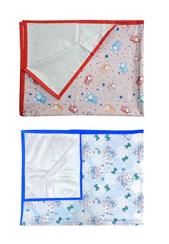 Image of EcoSoft Plastic Sheet,PVC Sheet for Kids,Rubber Sheet for Babies,Bed Wetting Protector(90 x 135 cm) (Blue Bear & Pink STARBEAR)