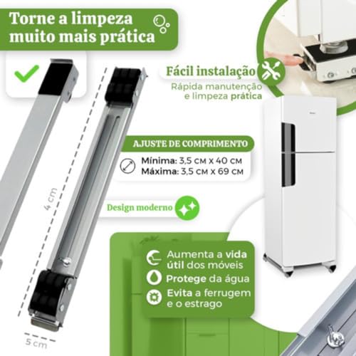 Suporte Móvel Ajustável Com Rodinhas Base Móvel para Geladeira, Máquina de Lavar, Móveis e Eletrodom
