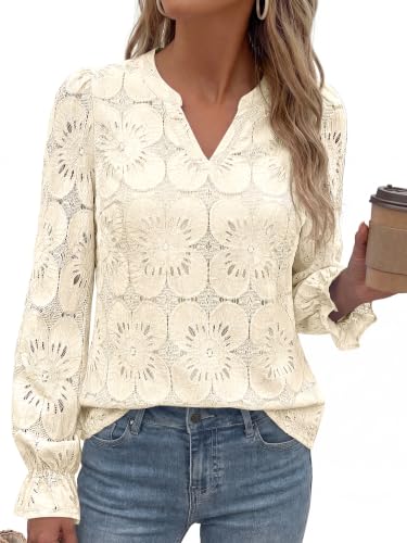KIRUNDO Eyelet Tops for Women Lace Crochet Dressy Casual Blouses - image 3