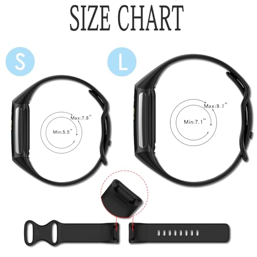 Wownadu Correas Compatible para Fitbit Charge 5 / Charge 6 Correa Negro Mujer Hombre Band Pulsera Recambio Sport Strap, S (sin Reloj) - imagen 3
