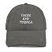 Tacos and Tequila Hat Distressed Hat - Amusing Design Charcoal Grey