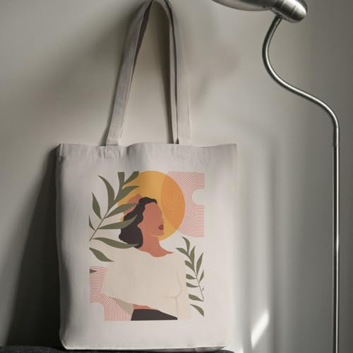 Image of Roundsun Cotton Canvas Vertical Tote Bag With Main Zipper Closure & Inner Pocket Size 16 Height 14 Width 3.5 Base |300 GSM Cloth|Shopping /Grocery Multi-Purpose Bag