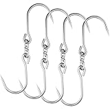 4PCS Schwenkfleisch Haken, Heavy Duty 304 Edelstahl Metzgerhaken für Hängen, Jagd, Trocknen & Rauchen Fleisch, Hirsch, Rindfleisch, Fisch & Speck (330mm x 6mm)