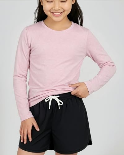 Image of Real Essentials 4 Pack: Girls' Dry-Fit Long Sleeve Crew Neck T-Shirt - Athletic Activewear Soccer Top for Teens Kids Youth