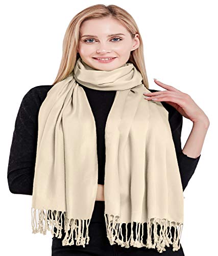 CJ Apparel Champagne Nude Solid Color Tassels Design Nepalese Shawl Seconds Scarf Wrap Stole Throw Head Wrap Pashmina Hand Made in Nepal New4