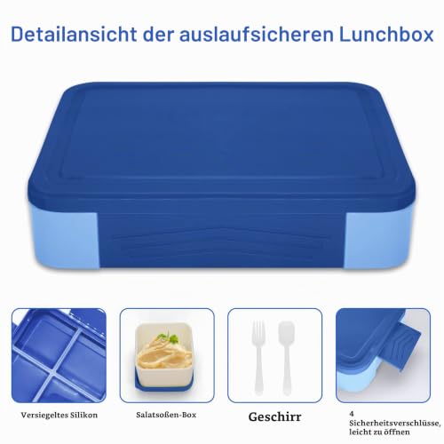 IJIAMY Brotdose Kinder mit Fächern, Bento Box Kinder, Auslaufsicher Lunchbox Kinder, Brotbox für Mädchen & Jungen, Snackbox… – Ansicht 2