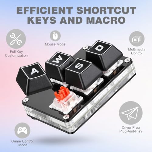 One-Handed Gaming Keypad Customized Programmable Macros 4-Key WASD Keyboard - 3