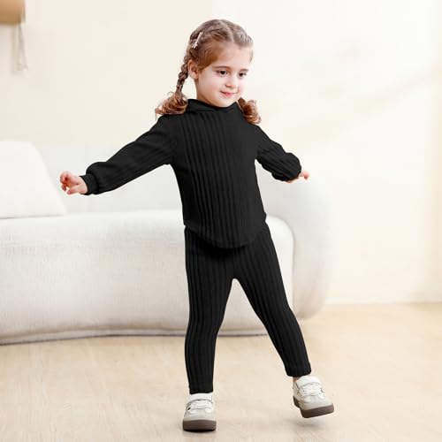 U·nikaka Toddler Baby Girls Clothes Sweatsuit Ribbed Long Sleeve Fall Winter Toddler 2 Piece Outfits Girls Pullover Hoodie2