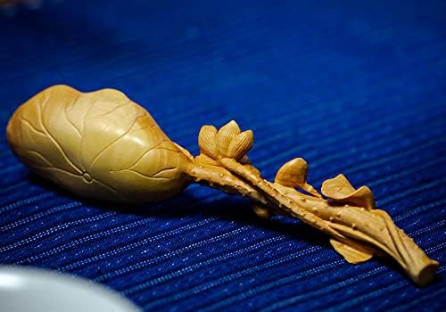 TL082 - 14.2 cm Long Carved Boxwood Carving Lotus Tea Scoop Spoon