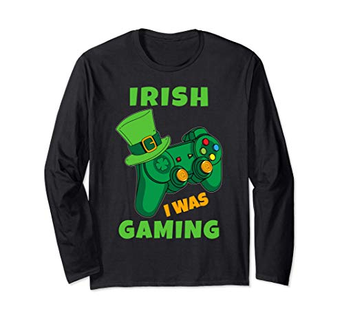 Gamer Irish Games Funny Saint Patrick Day Gamer Boy Men Gift Manga Larga