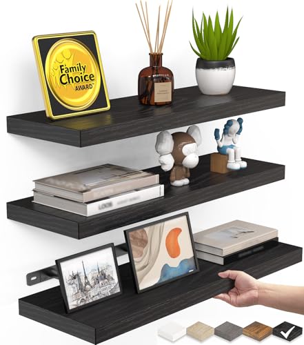 BAYKA Floating Shelves for Wall, Wall Mounted Rustic Wood Shelves for Bathroom, Bedroom, Living...