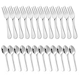 Piashow Teelöffel Kuchengabeln Set, 24 Stück Edelstahl Löffel und Gabeln, Kaffeelöffel Espressolöffel Dessertlöffel Gabel Set Dessertgabeln für Haus, Restaurant, Hochzeit, Party, Kantinen